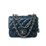 CHANEL Handbag Blue Navy Blue Caviar Quilted Mini Square Single Flap Silver Hardware -Knockoff
