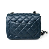 CHANEL Handbag Blue Navy Blue Caviar Quilted Mini Square Single Flap Silver Hardware -Knockoff
