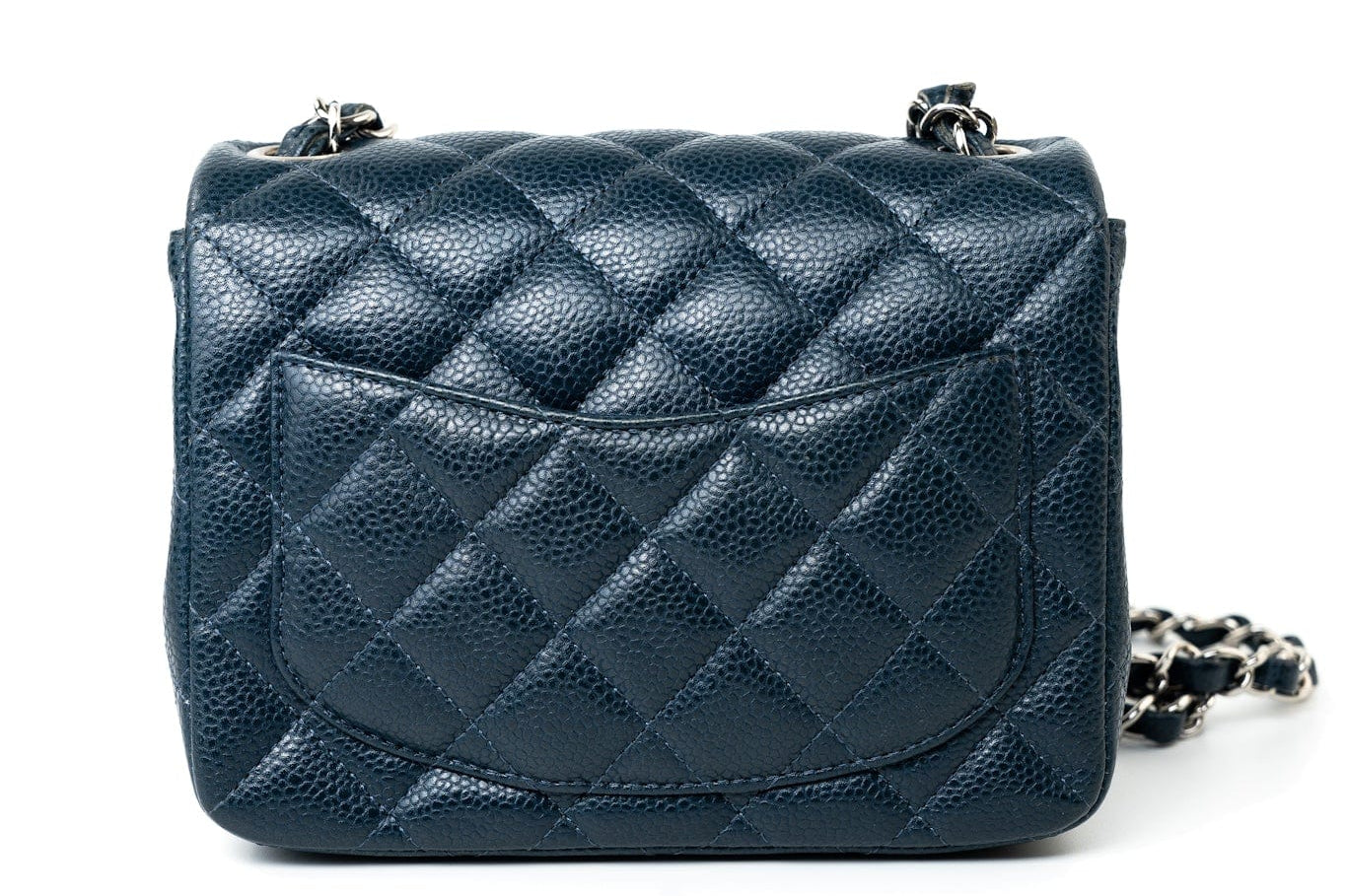 CHANEL Handbag Blue Navy Blue Caviar Quilted Mini Square Single Flap Silver Hardware -Knockoff
