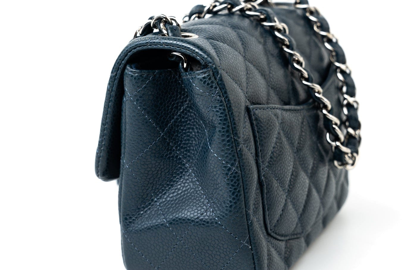 CHANEL Handbag Blue Navy Blue Caviar Quilted Mini Square Single Flap Silver Hardware -Knockoff
