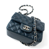 CHANEL Handbag Blue Navy Blue Caviar Quilted Mini Square Single Flap Silver Hardware -Knockoff
