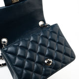 CHANEL Handbag Blue Navy Blue Caviar Quilted Mini Square Single Flap Silver Hardware -Knockoff
