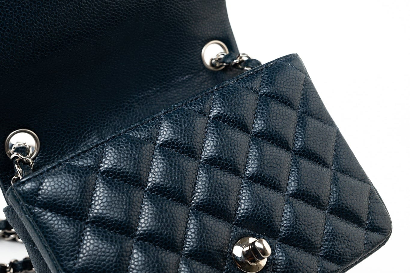 CHANEL Handbag Blue Navy Blue Caviar Quilted Mini Square Single Flap Silver Hardware -Knockoff
