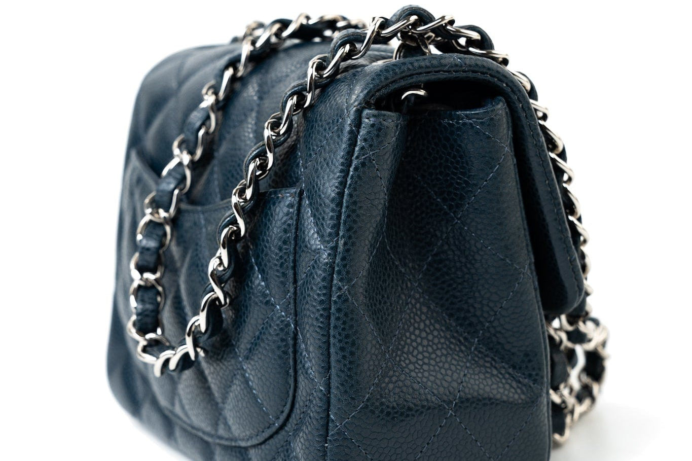 CHANEL Handbag Blue Navy Blue Caviar Quilted Mini Square Single Flap Silver Hardware -Knockoff
