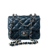 CHANEL Handbag Blue Navy Blue Caviar Quilted Mini Square Single Flap Silver Hardware -Knockoff
