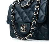 CHANEL Handbag Blue Navy Blue Caviar Quilted Mini Square Single Flap Silver Hardware -Knockoff
