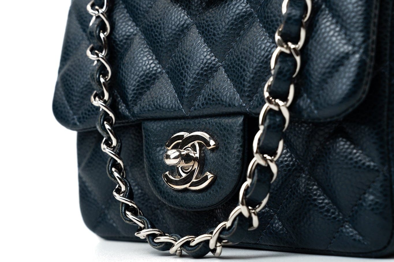 CHANEL Handbag Blue Navy Blue Caviar Quilted Mini Square Single Flap Silver Hardware -Knockoff
