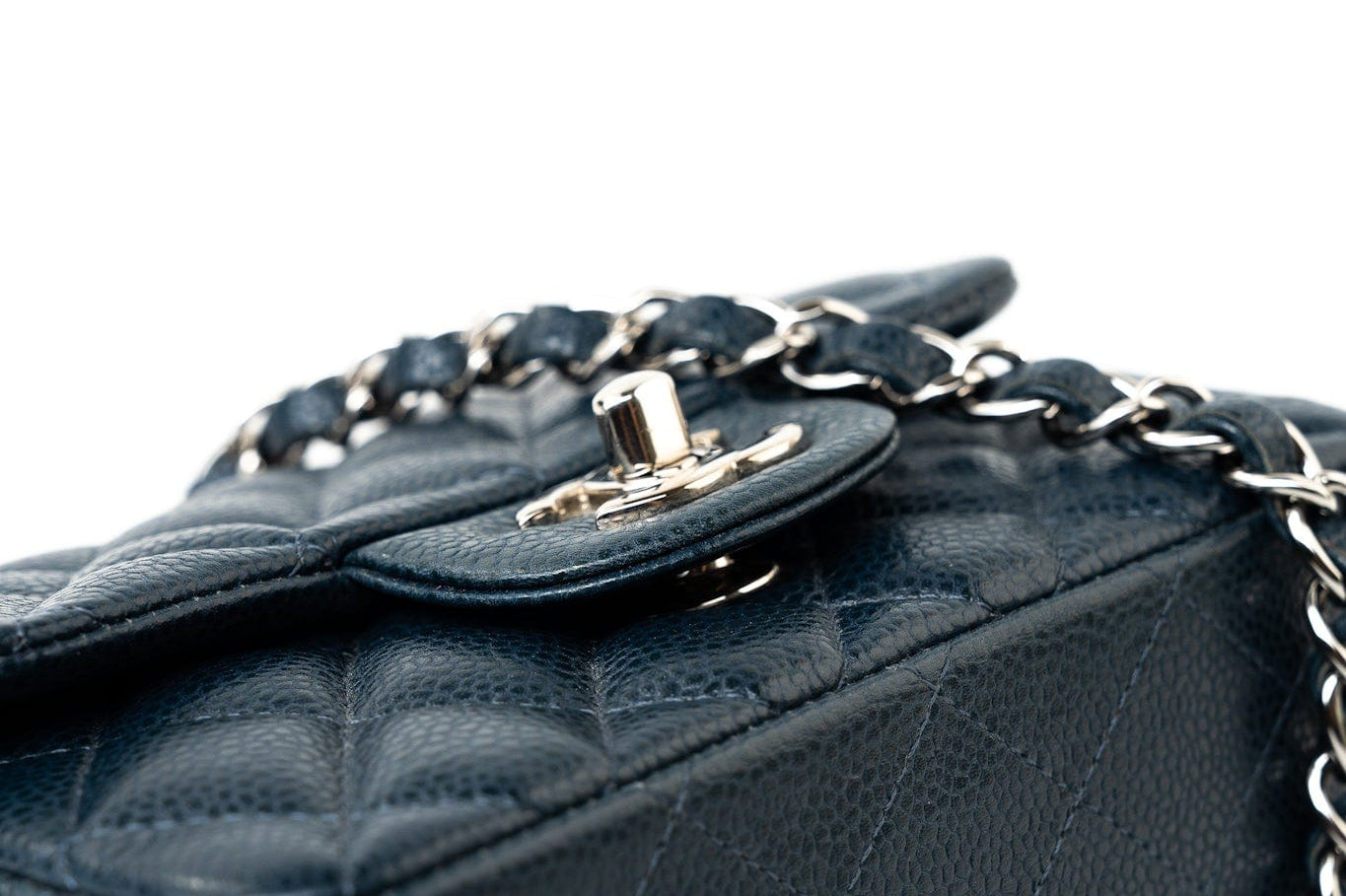 CHANEL Handbag Blue Navy Blue Caviar Quilted Mini Square Single Flap Silver Hardware -Knockoff
