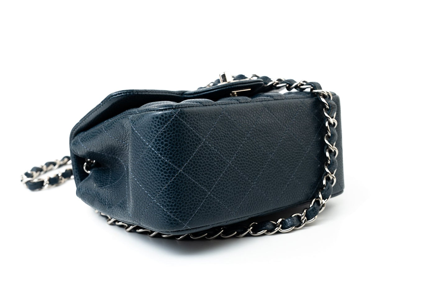 CHANEL Handbag Blue Navy Blue Caviar Quilted Mini Square Single Flap Silver Hardware -Knockoff
