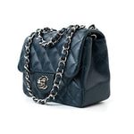 CHANEL Handbag Blue Navy Blue Caviar Quilted Mini Square Single Flap Silver Hardware -Knockoff
