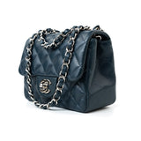 CHANEL Handbag Blue Navy Blue Caviar Quilted Mini Square Single Flap Silver Hardware -Knockoff
