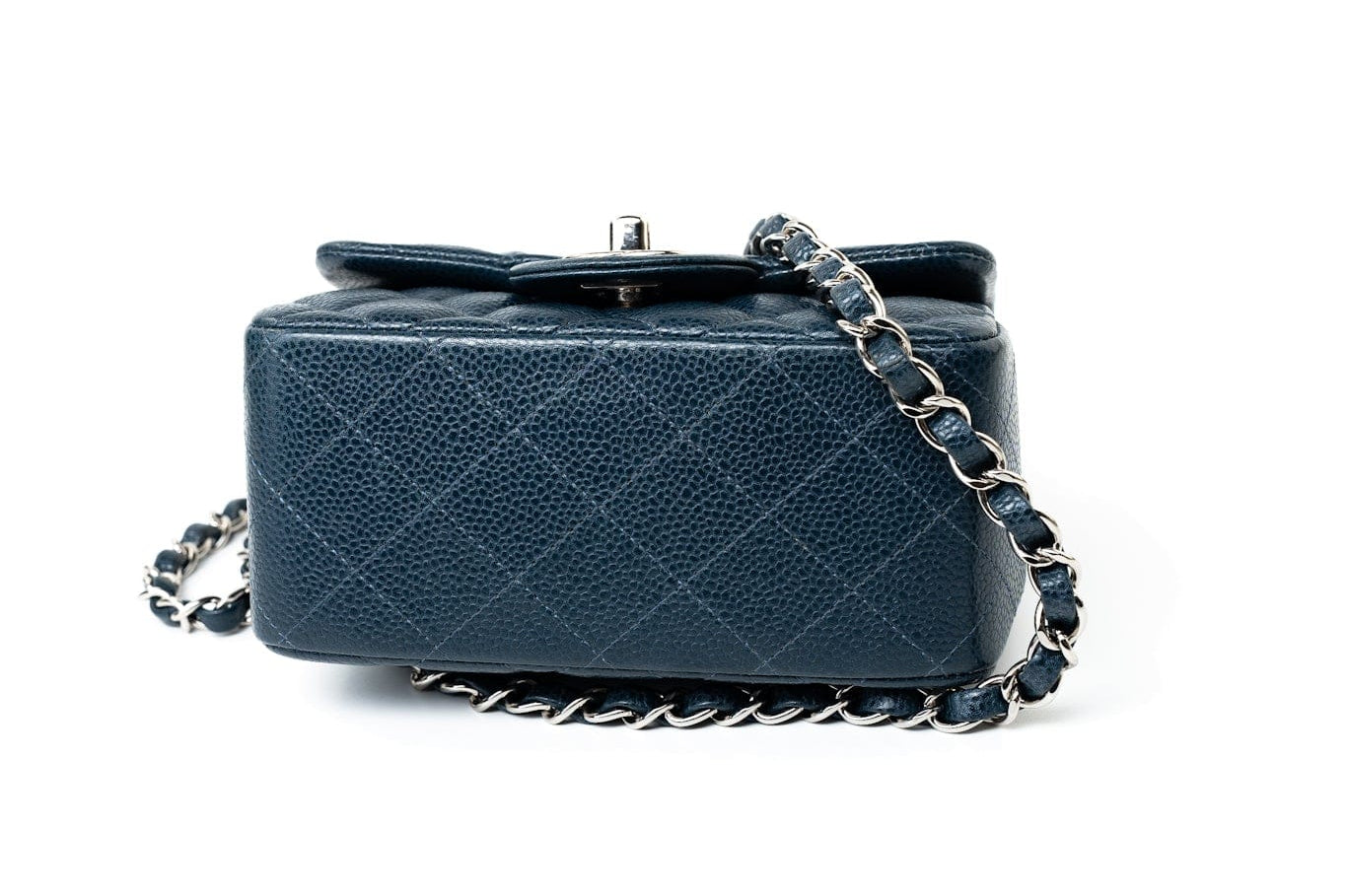 CHANEL Handbag Blue Navy Blue Caviar Quilted Mini Square Single Flap Silver Hardware -Knockoff
