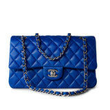 CHANEL Handbag Blue Royal Blue Lambskin Quilted Classic Flap Medium Silver Hardware -Knockoff
