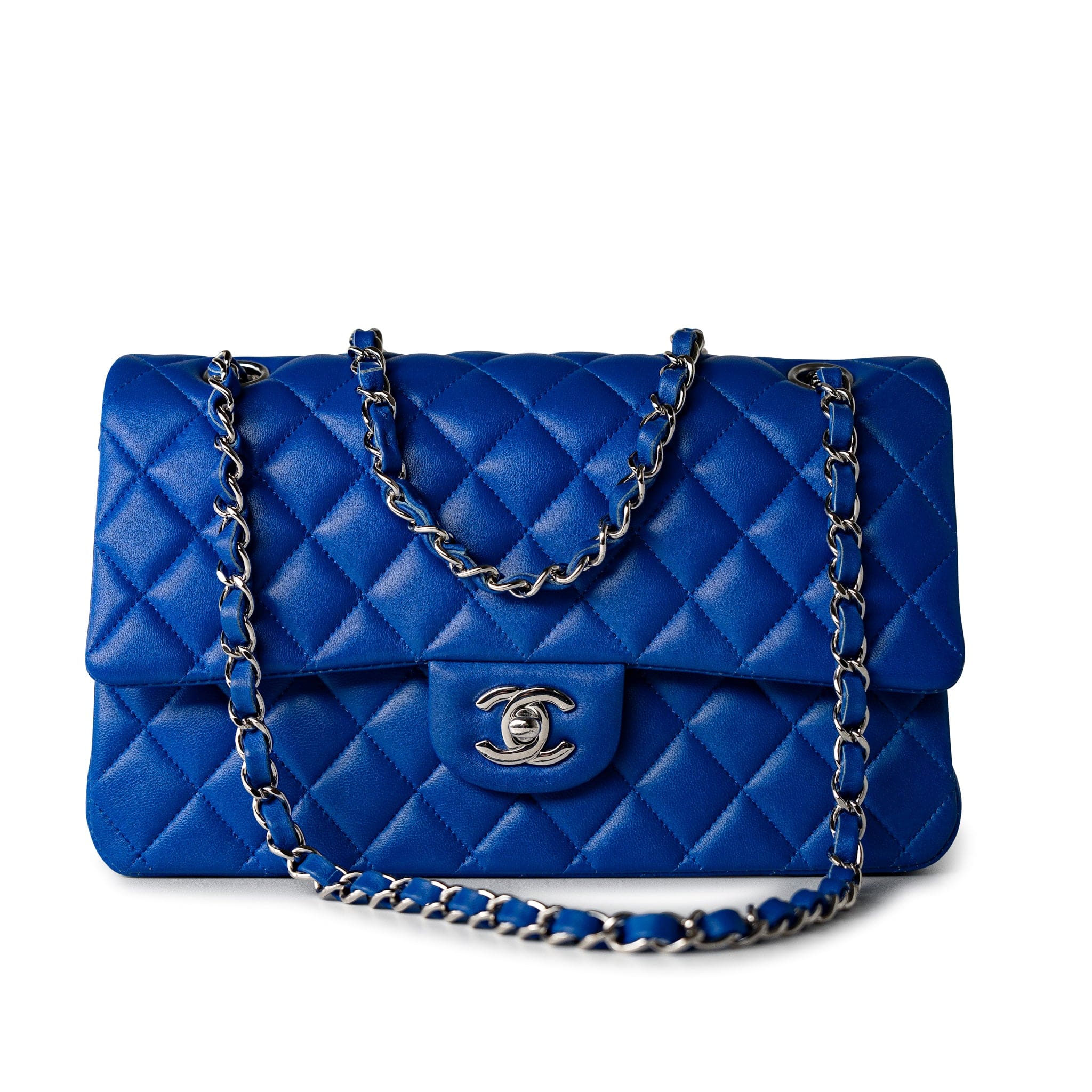 CHANEL Handbag Blue Royal Blue Lambskin Quilted Classic Flap Medium Silver Hardware -Knockoff
