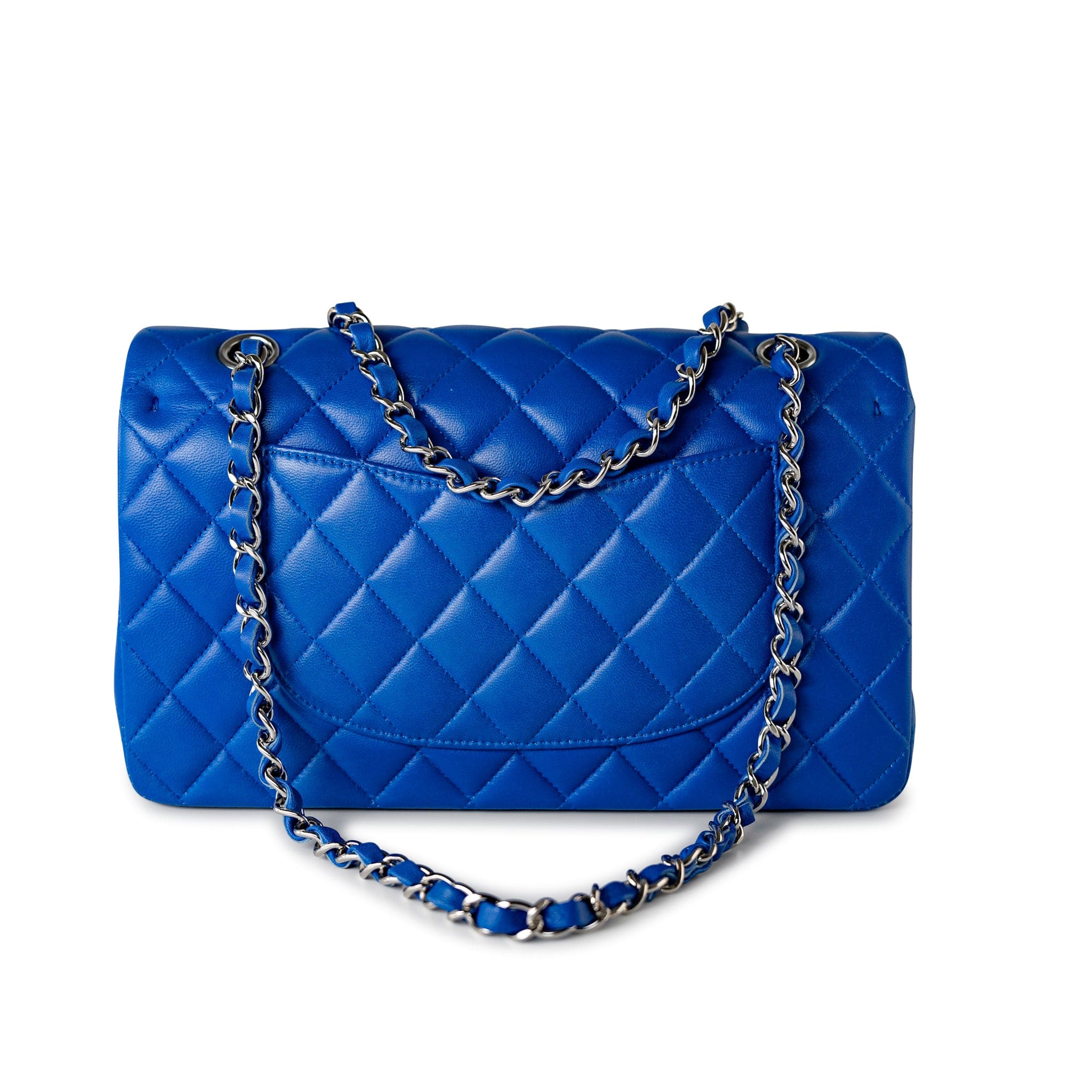 CHANEL Handbag Blue Royal Blue Lambskin Quilted Classic Flap Medium Silver Hardware -Knockoff
