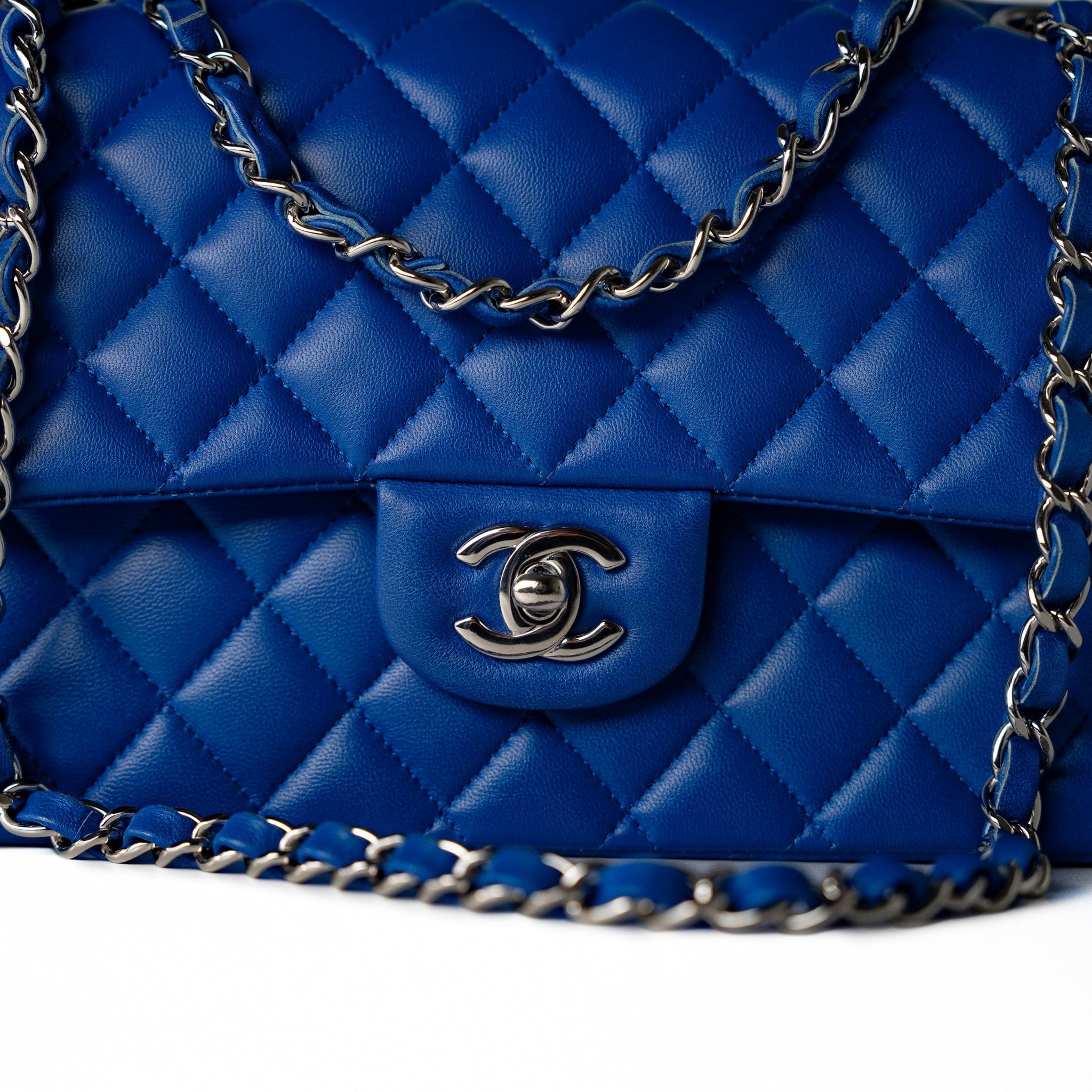 CHANEL Handbag Blue Royal Blue Lambskin Quilted Classic Flap Medium Silver Hardware -Knockoff
