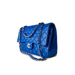 CHANEL Handbag Blue Royal Blue Lambskin Quilted Classic Flap Medium Silver Hardware -Knockoff
