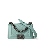 CHANEL Handbag Boy / Green 20C Tiffany Blue Caviar Chevron Small Boy Bag Ruthenium Hardware -Knockoff
