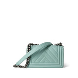 CHANEL Handbag Boy / Green 20C Tiffany Blue Caviar Chevron Small Boy Bag Ruthenium Hardware -Knockoff
