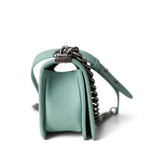 CHANEL Handbag Boy / Green 20C Tiffany Blue Caviar Chevron Small Boy Bag Ruthenium Hardware -Knockoff
