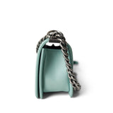 CHANEL Handbag Boy / Green 20C Tiffany Blue Caviar Chevron Small Boy Bag Ruthenium Hardware -Knockoff
