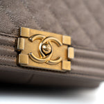 CHANEL Handbag Brown 18A Taupe/ Khaki Brown Caviar Quilted Old Medium Boy Bag Antique Gold Hardware -Knockoff
