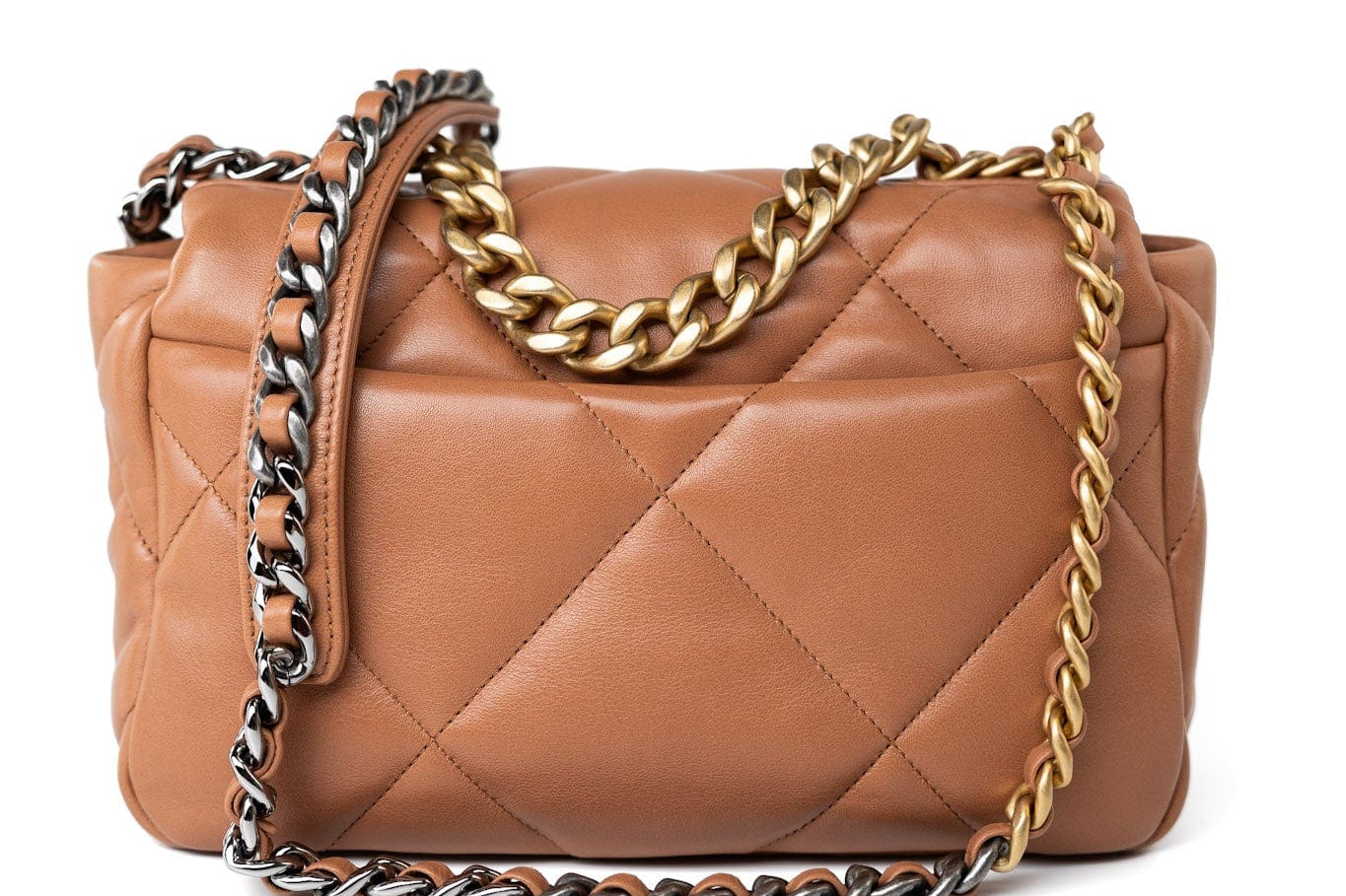 CHANEL Handbag Brown 21P Caramel Lambskin Quilted 19 Flap Small Mixed Hardware -Knockoff
