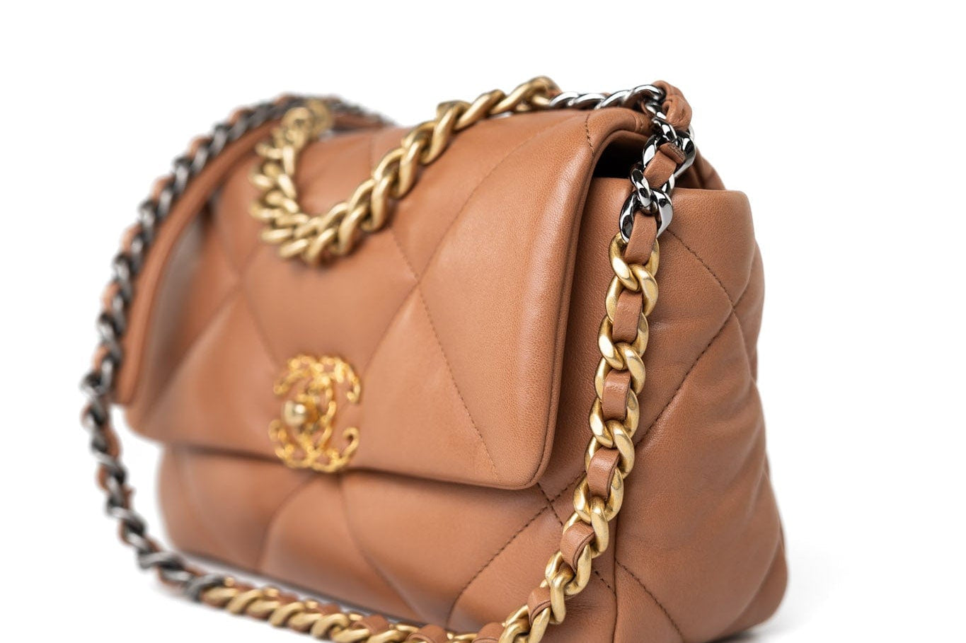 CHANEL Handbag Brown 21P Caramel Lambskin Quilted 19 Flap Small Mixed Hardware -Knockoff
