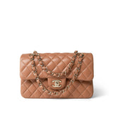 CHANEL Handbag Brown 21P Caramel Lambskin Quilted Classic Flap Small Light Gold Hardware -Knockoff
