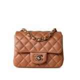 CHANEL Handbag Brown 22S Caramel Lambskin Quilted Mini Square Flap Light Gold Hardware -Knockoff
