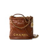 CHANEL Handbag Brown 23A Light Brown Calfskin Quilted Mini 22 Bag Antique Gold Hardware -Knockoff
