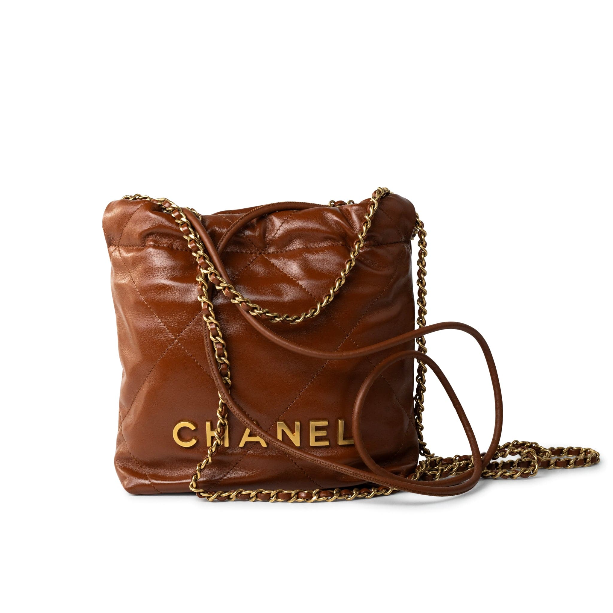 CHANEL Handbag Brown 23A Light Brown Calfskin Quilted Mini 22 Bag Antique Gold Hardware -Knockoff
