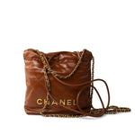 CHANEL Handbag Brown 23A Light Brown Calfskin Quilted Mini 22 Bag Antique Gold Hardware -Knockoff
