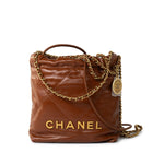 CHANEL Handbag Brown 23A Light Brown Calfskin Quilted Mini 22 Bag Antique Gold Hardware -Knockoff
