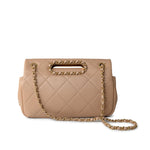 CHANEL Handbag Brown Lambskin Quilted A Real Catch Flap Bag Beige Aged Gold Hardware -Knockoff
