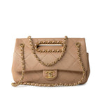 CHANEL Handbag Brown Lambskin Quilted A Real Catch Flap Bag Beige Aged Gold Hardware -Knockoff
