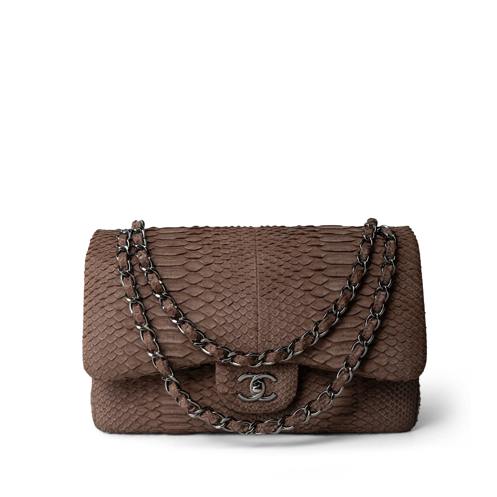 CHANEL Handbag Brown Light Brown Python Jumbo Classic Flap -Knockoff
