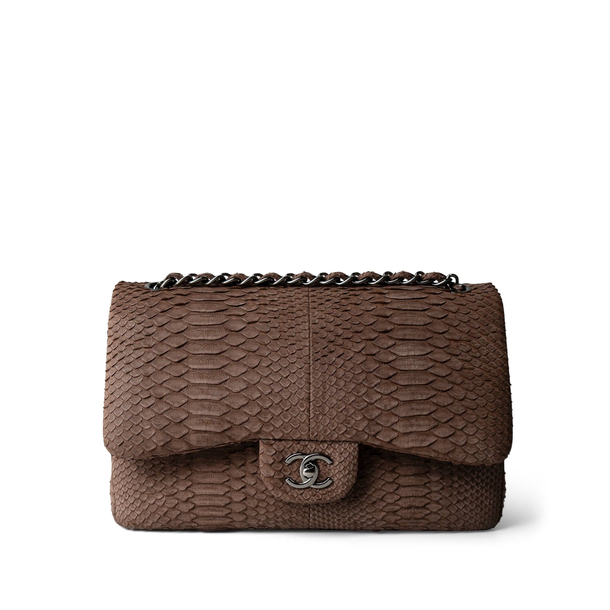 CHANEL Handbag Brown Light Brown Python Jumbo Classic Flap -Knockoff
