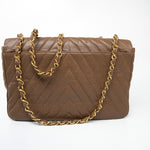 CHANEL Handbag Brown Taupe Caviar Chevron Maxi Single Flap 24K Gold Hardware -Knockoff
