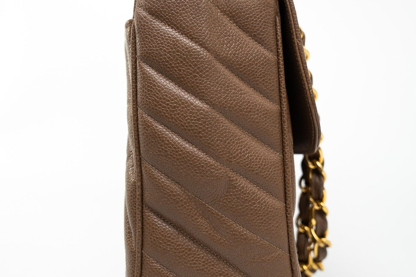 CHANEL Handbag Brown Taupe Caviar Chevron Maxi Single Flap 24K Gold Hardware -Knockoff
