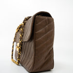 CHANEL Handbag Brown Taupe Caviar Chevron Maxi Single Flap 24K Gold Hardware -Knockoff
