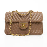 CHANEL Handbag Brown Taupe Caviar Chevron Maxi Single Flap 24K Gold Hardware -Knockoff
