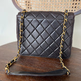 CHANEL Handbag Brown Vintage Black / Dark Brown Lambskin Quilted Square CC Flap GHW -Knockoff
