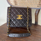 CHANEL Handbag Brown Vintage Black / Dark Brown Lambskin Quilted Square CC Flap GHW -Knockoff
