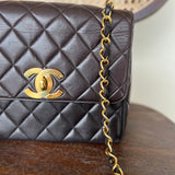 CHANEL Handbag Brown Vintage Black / Dark Brown Lambskin Quilted Square CC Flap GHW -Knockoff
