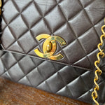 CHANEL Handbag Brown Vintage Black / Dark Brown Lambskin Quilted Square CC Flap GHW -Knockoff
