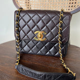 CHANEL Handbag Brown Vintage Black / Dark Brown Lambskin Quilted Square CC Flap GHW -Knockoff
