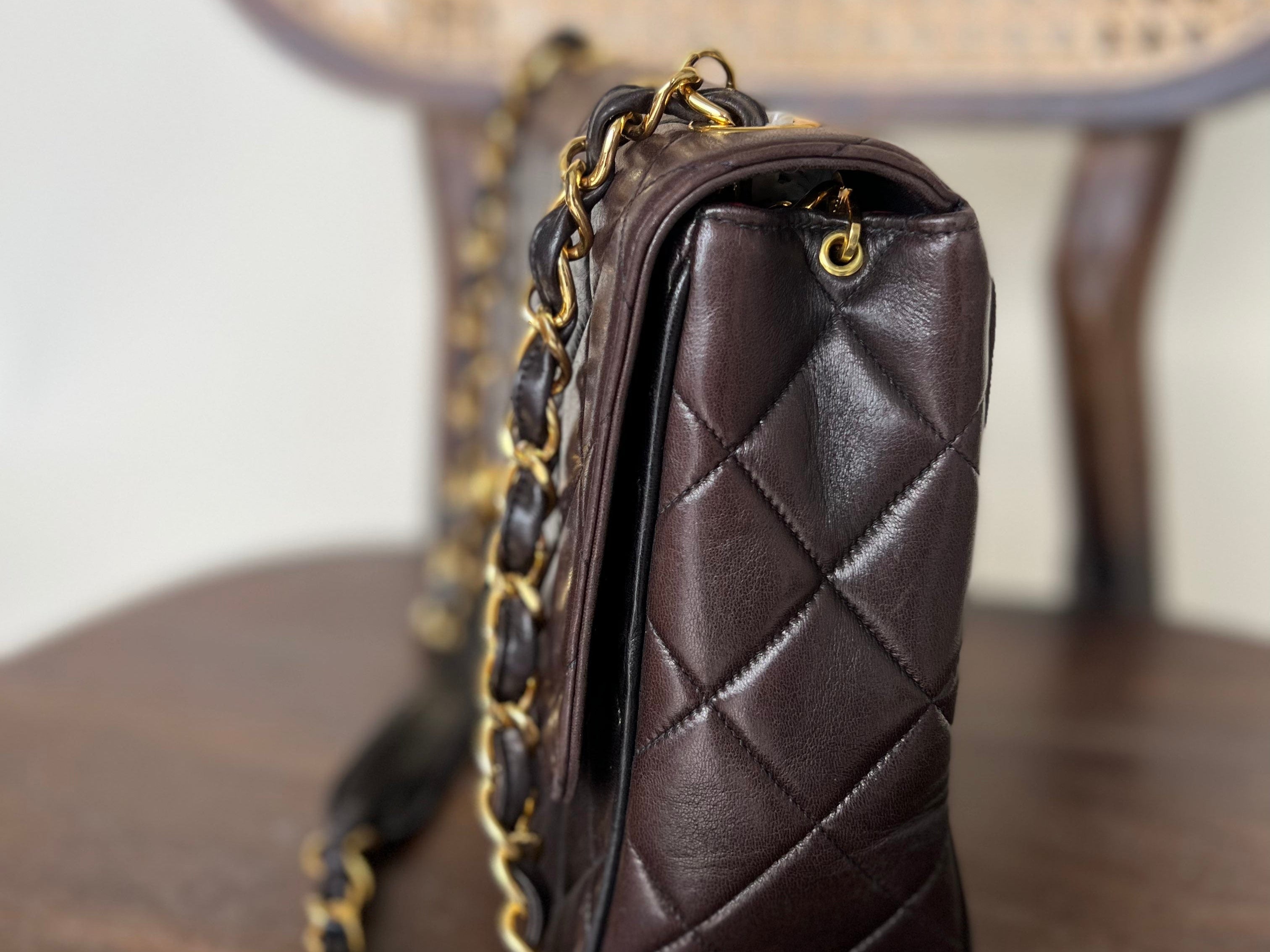 CHANEL Handbag Brown Vintage Black / Dark Brown Lambskin Quilted Square CC Flap GHW -Knockoff
