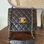 CHANEL Handbag Brown Vintage Black / Dark Brown Lambskin Quilted Square CC Flap GHW -Knockoff
