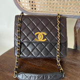 CHANEL Handbag Brown Vintage Black / Dark Brown Lambskin Quilted Square CC Flap GHW -Knockoff
